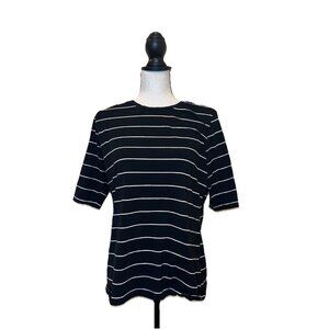 Who What Wear T-Shirt Women’s Large Black And White Stripe Short Sleeve Tee